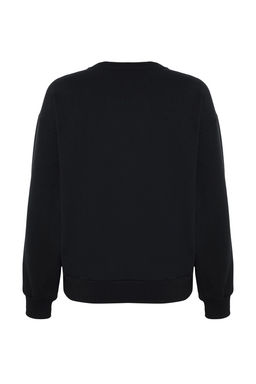 Siyah Animal Nak?sl? Regular/Normal Kal?p Kal?n Ici Polarl? Orme Sweatshirt TWOAW24SW00196