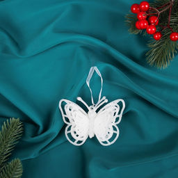 Цена за 2 шт. Ёлочная игрушка Зимнее волшебство. Бабочка перелив пластик, 87 см, белый