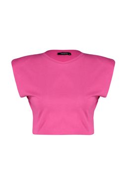 Fusya %100 Pamuk Vatkal? Crop Bisiklet Yaka Orme T-Shirt TWOSS21TS0379