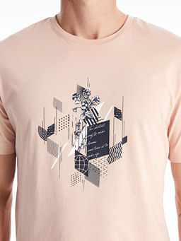 Bisiklet Yaka K?sa Kollu Bask?l? Penye Erkek Ti??rt