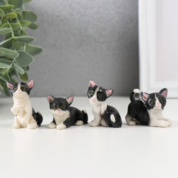 Цена за 4 шт. Фигурка полистоун «Чёрно-белый котёнок», 2.2×3×4.4 см, МИКС