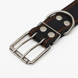 Ошейник кожаный на синтепоне, 82 х 4.5 см, ОШ 50-70 см, чёрный - Пижон фото 4