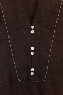 CAMISA CON LINO PESPUNTES CONTRASTE / Marr?n - Zara фото 5