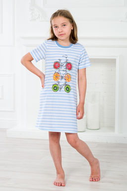 Ночная сорочка детская из кулирки с коротким рукавом Fruits&bikes голубой - Амадэль фото 4