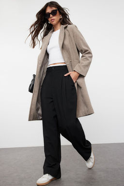 Trendyolmilla Vizon Kruvaze Regular Yunlu Midi Kaban TWOAW25KB00016