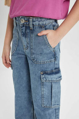 Широкие джинсовые брюки карго для девочек - Defacto фото 6