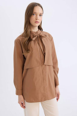 Relax Fit Fiyonk Yaka Poplin Uzun Kollu Gomlek Tunik - Defacto фото 2