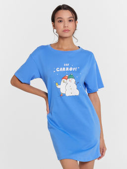 Сорочка ночная женская синяя с принтом и надписью Say carrot! азур +печать 572371 - Mark formelle фото 2