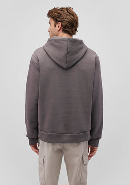 Kapusonlu Gri Basic Sweatshirt - Mavi фото 4