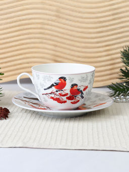 Чайная пара 2 предмета 270 мл тонкостенный Снегири / LY-2502 / Новогодняя в подарочной упаковке - Галеонтрейд фото 2