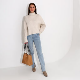 Сумка женская на застёжке, бежевая