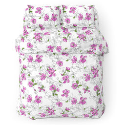 Пододеяльник Евро Макси на кнопках Цветы сакуры белый 240х215см, поплин 115г/м2, хлопок 100%, упаковка классическая ПВХ 28х41см, Домашняя мода (Россия)