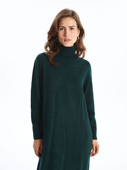 Bal?k?? Yaka D?z Uzun Kollu Oversize Kad?n Triko Elbise