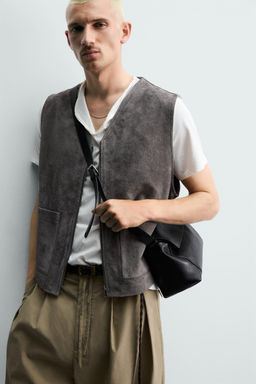 CHALECO RELAXED FIT PIEL ANTE / Gris - Zara фото 6