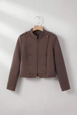 Kahverengi Fermuarl? Astarl? Dugme Detayl? Napolyon Ceket TWOSS26CE00048 - Trendyolmilla фото 6