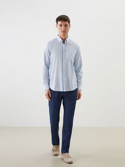 Regular Fit Uzun Kollu Keten Kar???ml? Erkek G?mlek