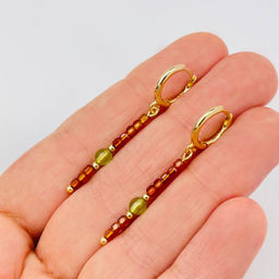 Серьги длинные из Граната "Спессартин" и Хризолита