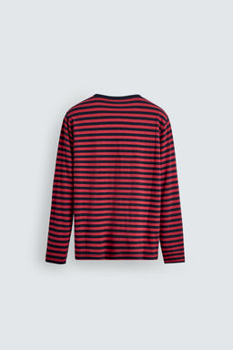 CAMISETA CUELLO PANADERO RAYAS LINO - ALGOD?N / rojo/marino - Zara фото 8