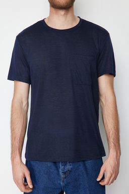 Lacivert Regular/Normal Kesim Cepli Keten Gorunumlu K?sa Kol T-Shirt TMNSS24TS00046 - Trendyolmilla фото 4