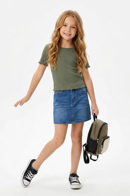 Ekru K?z Cocuk Pamuklu Basic Regular Kal?p Fitilli K?sa Kol Orme T-Shirt TKDSS25TS00020 - Trendyolmilla фото 7