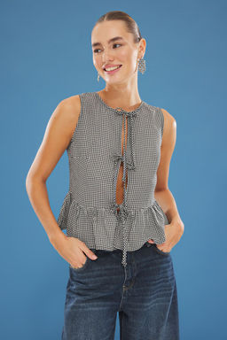 Siyah Potikareli Onu Baglama Detayl? Dokuma Bluz TWOSS25BZ00252 - Trendyolmilla фото 2