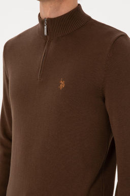 Erkek Slim Fit Yar_m Fermuarl_ Kahverengi Basic Kazak - U.s. polo assn фото 7