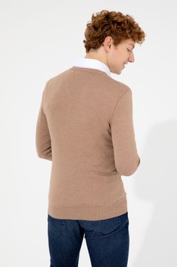 U. S. Polo Assn Мужской базовый трикотажный свитер светло-коричневого цвета с v-образным вырезом и меланжевым принтом - U.s. polo assn фото 5