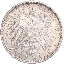 Монета 2 марки 1906 года Германия (Баден) 50 лет свадьбе Фридриха I и Луизы Прусской