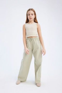 K?z Cocuk Beli Lastikli Wide Leg Genis Bol Paca Pamuklu Pantolon