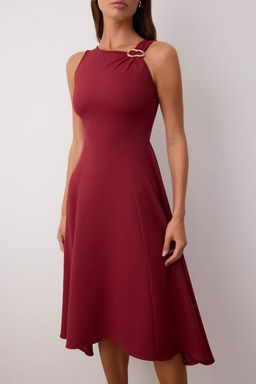 Bordo Duz Aksesuar Detayl? Midi Dokuma Elbise TWOAW26EL00116 - Trendyolmilla фото 12