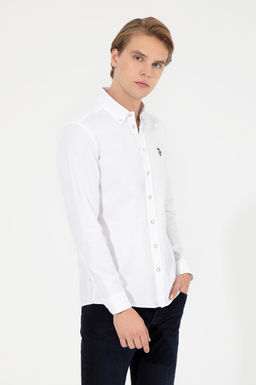 Мужская белая базовая рубашка с длинным рукавом Неожиданная скидка в корзине