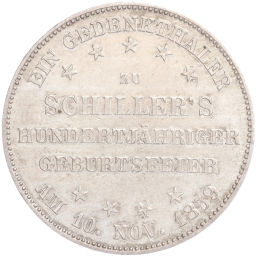 Монета 1 талер 1859 года Франкфурт 100 лет со дня рождения Фридриха Шиллера