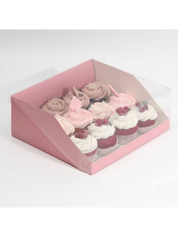 Цена за 5 шт. Коробка кондитерская с пластиковой крышкой, упаковка, «Розовый», 25×22.5×10 см