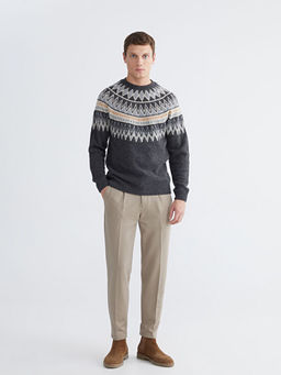 Bisiklet Yaka Desenli Erkek Triko Kazak