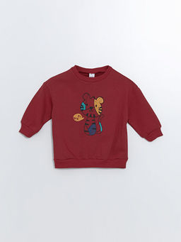 Bisiklet Yaka Bask?l? Erkek Bebek Sweatshirt