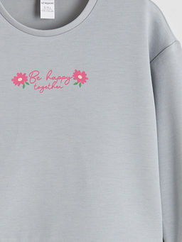 Bisiklet Yaka Bask?l? K?z ?ocuk Sweatshirt