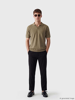 Regular Fit Keten G?r?n?ml? Erkek Pantolon