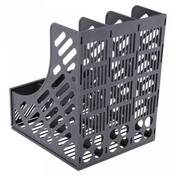 Подставка-лоток-огранайзер вертикальная для бумаг/папок 23х26х30,5см, 3 отделения, сетчатый, пластик, цвет - серый, в разобранном виде, в п/эт пакете (Китай)