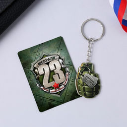 Цена за 2 шт. Магнит и брелок на 23 Февраля Граната, подарочный набор : 2 предмета - Сима-ленд фото 3