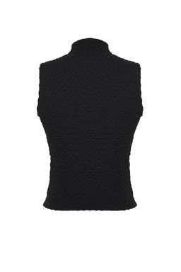 Siyah Dik Yaka Dokulu Kumas Fitted/Vucuda Oturan Esnek Orme Orme Bluz TWOSS24BZ00066 - Trendyolmilla фото 14