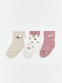 ?i?ekli Kayd?rmaz Taban K?z Bebek Soket ?orap 3l?