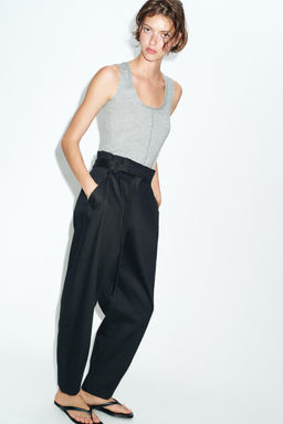 PANTAL?N PAPERBAG CINTUR?N / Azul noche - Zara фото 4