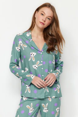 Trendyolmilla Cok Renkli Tavsan Desenli Viskon Dokuma Pijama Tak?m? THMAW21PT0048 фото 4