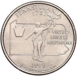Монета 1/4 доллара (25 центов) 1999 года P США Штаты и территории  Пенсильвания