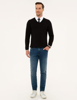 Siyah Slim Fit V Yaka Basic Triko Kazak - Pierre cardin фото 5