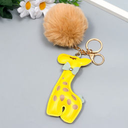 Пушистик на кольце с карабином Жираф с бежевым помпоном d=8 см - Simaland фото 2