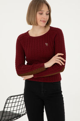 Женский бордово-красный базовый свитер с круглым вырезом Неожиданная скидка в корзине