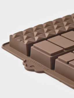 Форма для дубайского шоколада Доляна «Квадраты, полосы, пирамиды», 6 плиток, 27.5×17×2 см, силикон, коричневая