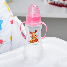 Бутылочка для кормления M&B «Оленята: мамы и малыши», классическое горло, с ручками, от 0 мес., 250 мл., приталенная
