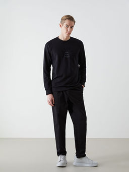 Bisiklet Yaka Uzun Kollu Bask?l? Erkek Sweatshirt